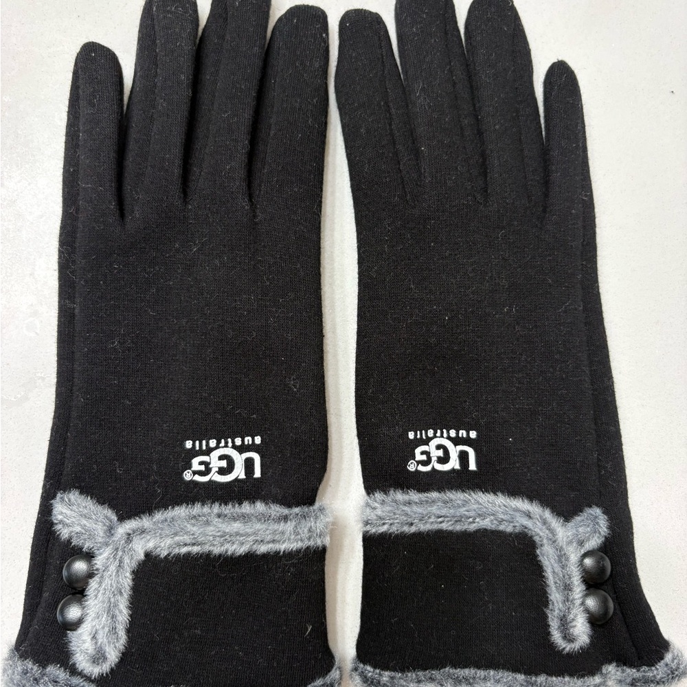 UGG Black Gloves with Gray Trim